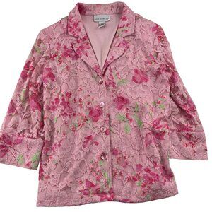Susan Graver Style Pink Floral‎ Lace Blazer Jacket Size Small 3/4 Sleeves Blouse